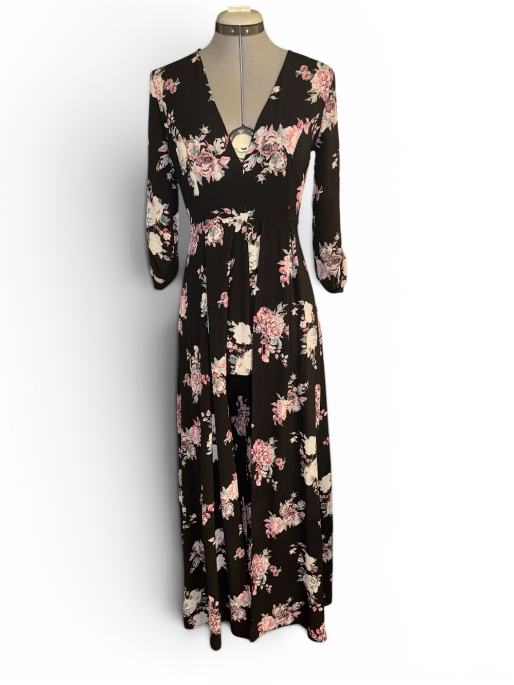 Black Floral Romper Dress Open Front